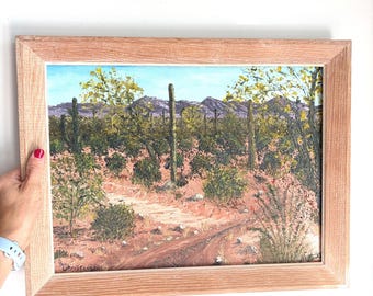 B Christensen Original Desert Landscape Impasto Painting Saguaro Cactus Framed