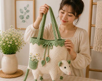Crochet Rat Tote Bag Pattern PDF, Woodland Garden Amigurumi Animal Bag, Beginner DIY Project