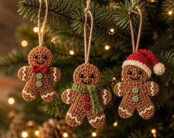 Crochet Gingerbread Man Ornament Pattern | 3-Piece Set (Digital Download)