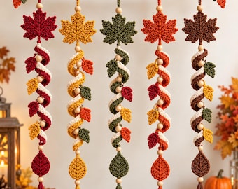 Crochet Fall Garland Pattern, Maple Leaf Spiral Wall Hanging (PDF)
