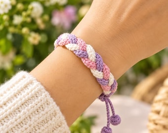 Crochet Braided Bracelet Pattern PDF, Easy Pastel Friendship Bracelet, Adjustable Sliding Knot, Beginner Friendly, Instant Digital Download