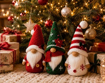 Christmas Gnome Crochet Pattern Trio | Amigurumi PDF Tutorial (Instant Download)