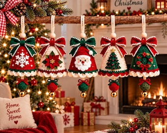 Crochet Christmas Ornament Set Pattern | 5-Piece Bell Design (PDF)
