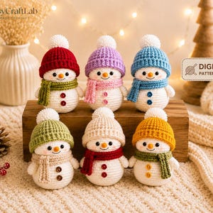 Snowman Crochet Pattern PDF, Amigurumi Set, Winter Ornament DIY | Original by EasyCraftlab | © 2026
