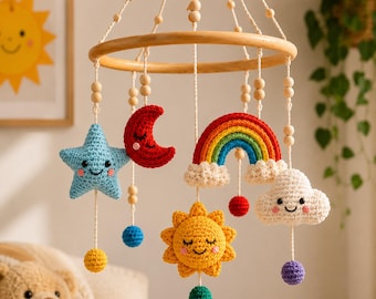 Crochet Baby Mobile Pattern PDF | Sun, Moon, Star, Rainbow Cloud Amigurumi (Digital Download)