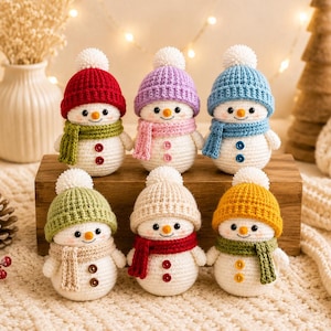 Haakpatroon voor een sneeuwpop (PDF), Amigurumi sneeuwpoppenset, Eenvoudig kersthaakpatroon, DIY winterornament, Haakpatroon voor beginners, Set van 6