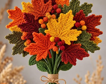 Crochet Maple Leaf Bouquet Pattern | Fall Autumn Leaves Bouquet PDF | Thanksgiving Centerpiece Decor | Instant Download