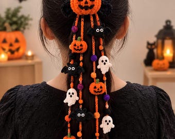 Halloween Crochet Hair Clip Pattern | Pumpkin, Bat, Ghost Amigurumi (PDF Download)