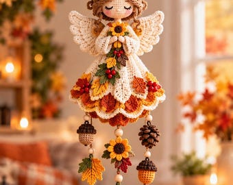 Crochet Angel Pattern PDF, Autumn Harvest Angel Hanging Ornament, Fall Crochet Decor, Intermediate Level, Digital Download