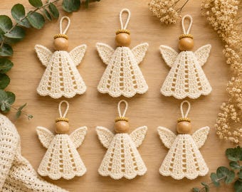 Crochet Angel Ornament Pattern PDF | Rustic Lace Christmas Tree Decoration (Set of 6)