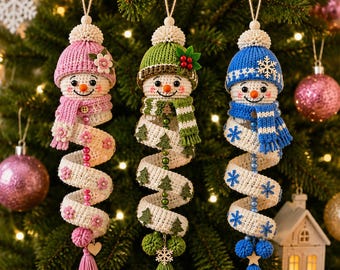 Crochet Snowman Pattern PDF | Set of 3 Amigurumi Ornaments | Christmas Holiday Decor