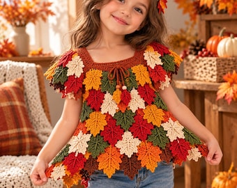Crochet Autumn Leaf Dress Pattern PDF, Maple Leaf Applique Tunic, Intermediate Crochet Fall Dress Pattern, Instant Download
