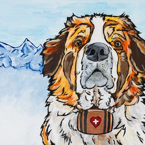 Saint Bernard Fine Art Print, &quot;A Barrel Full of Hope&quot;, Saint Bernard Art, Rescue Dog