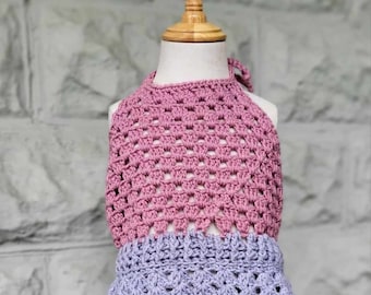 Pink and Gray Granny Square Dress for Girls - Girls Crochet Halter Dress - Back to School Picture Day Dress for Girls