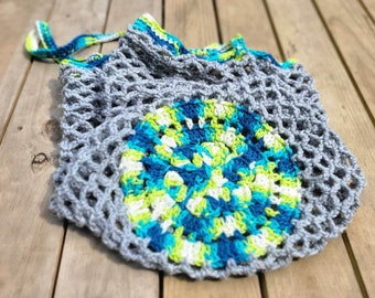 Crochet Mandala Market Bag - Summer Crochet Beach Bag - Sea Colors Pool Bag - Summer Gifts for Her