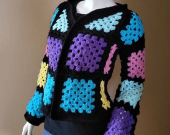 Nostalgic Crochet Granny Cardigan - Granny Square Patchwork Cardigan Handmade - Easter Sweater for Women - Crochet Cardigan V Neck Sweater