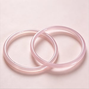 Pale Pink Thin Natural Stone Bangle, Dainty Round Band Bracelet, Minimalist Stackable Bangle