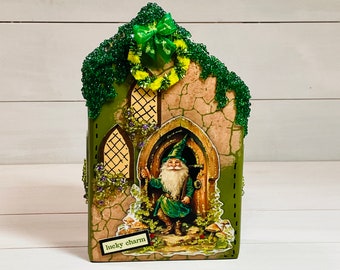 St Patricks Day village houses, St Patricks Day décor, Irish, wooden block houses, St. Pattys décor, village houses, mantel decoration