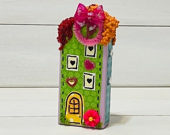 Valentine village, wooden block houses, Valentine decoration, retro appeal, vintage appeal, Valentine gift