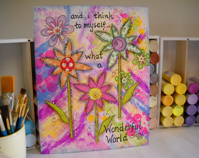 Mixed Media Art Canvas Painting Collage Art Whimsical Wall Etsy