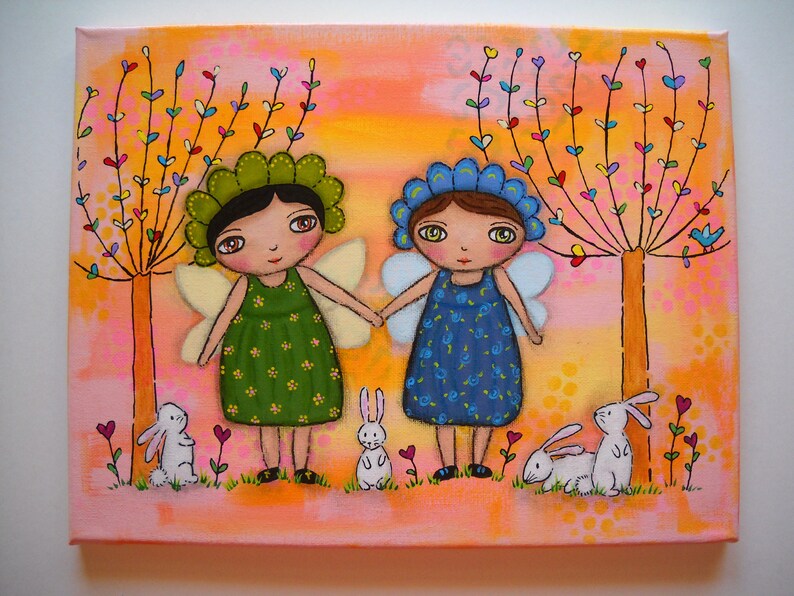 Best Friends Artpainted Canvas Acrylic Painting Mixed Media Etsy