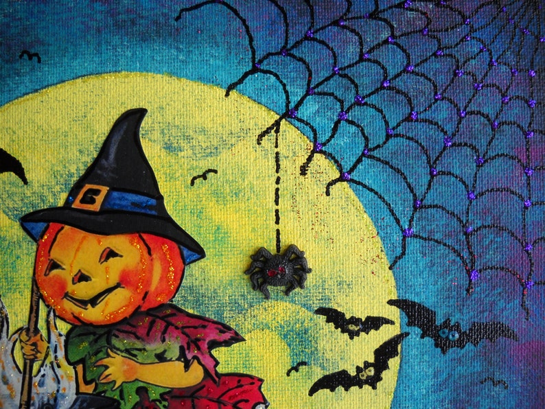 Halloween witch canvas vintage illustrations original Etsy