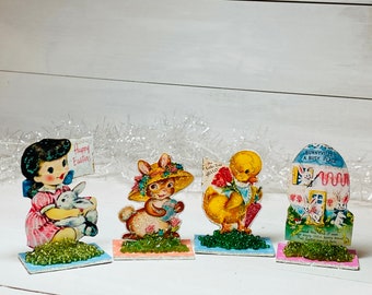 Easter figurines, Easter Chicks, Easter bunnies, Easter kids, Easter children, Easter villages, Easter décor, vintage Easter, vintage