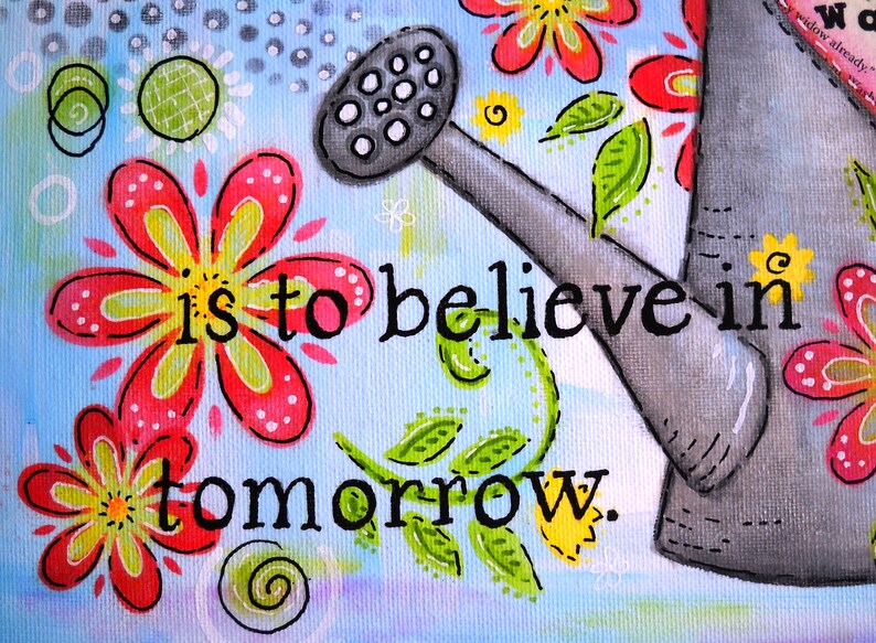 Watering can art mixed media art canvas art painted canvas Etsy