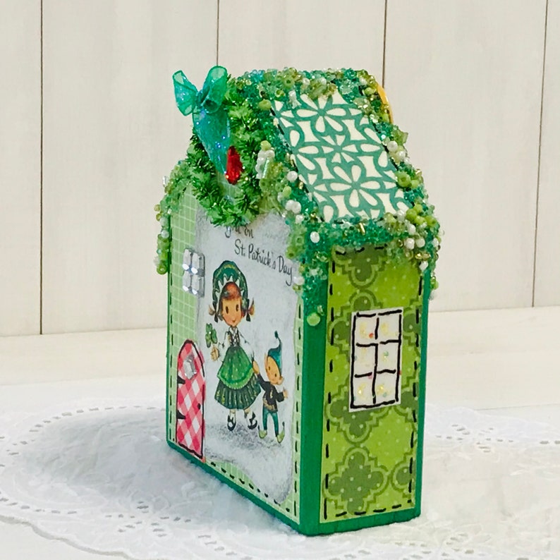 wooden block houses St Pattys d\u00e9cor village houses St Patricks Day d\u00e9cor mantel decoration St Patricks Day village houses table decor