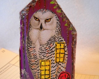 Halloween decoration Putz glitter house wooden block house vintage decoration mixed media art and collectible wooden village haunted house
