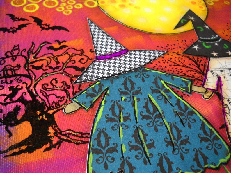 Halloween witches mixed media art canvas panel Halloween Etsy