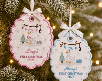 Adorno bordado personalizado para la primera Navidad del bebé, adorno bordado de patito con nombre personalizado, regalo de recuerdo para 2026, regalo para baby shower