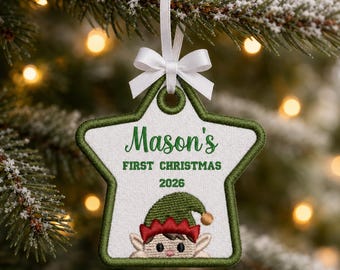Personalized Baby's First Christmas Embroidered Ornament, Custom Name Baby Embroidered Ornament, 2026 Keepsake Gift, Baby Shower Gift