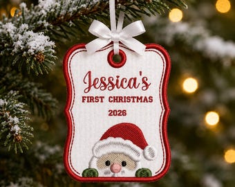 Personalized Baby's First Christmas Embroidered Ornament, Custom Name Santa Embroidered Ornament, 2026 Keepsake Gift, Baby Shower Gift