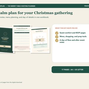Christmas Hosting Planner Printable, Guest List, Menu, Potluck & Prep Timeline
