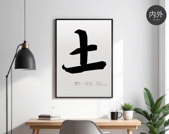 Print TERRE 土 — Cinq Éléments Wu Xing | Affiche Murale Rate Intersaison Ocre | Décoration Bien-être MTC | Poster Imprimable
