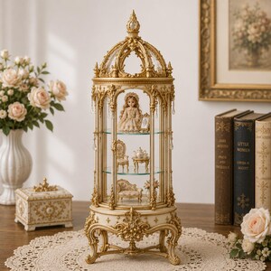 Vitrina para casa de muñecas, impresión 3D STL, vitrina miniatura ornamentada de estilo vintage.