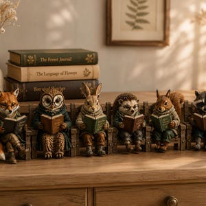 Animals Reading Collection STL Bundle, Fantasy Miniature Shelf Decor, Digital Download 3D Print Files
