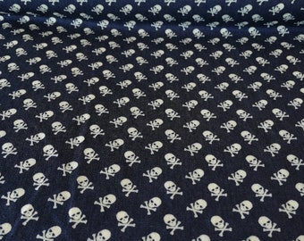 Skull and cross bones halloween fabric, goth clothes fabric, skull craft fabric project, half metre, full metre