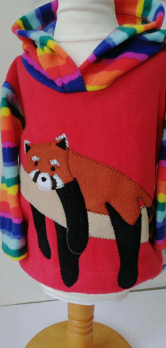 Felpa con cappuccio panda rossa regalo fatto a mano felpa con