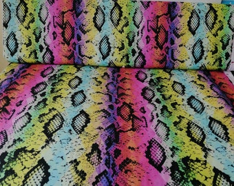 SALE Snakeskin fabric, animal print fabric, rainbow colours, rainbow snakeskin, 100% cotton, sewing projects