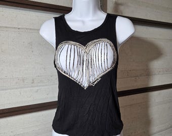 Trendy Trends Schwarzes Tanktop mit Herzausschnitt, Y2K Grunge-Szene, Jugendgröße L, RK 308