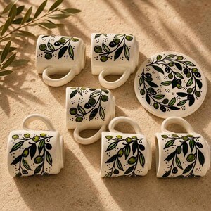 Handmade Ceramic Coffee Cup Set – 6 Espresso Cups & Saucers