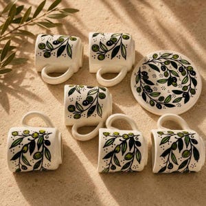 Juego de tazas de café de cerámica hechas a mano – 6 tazas de espresso con sus platillos