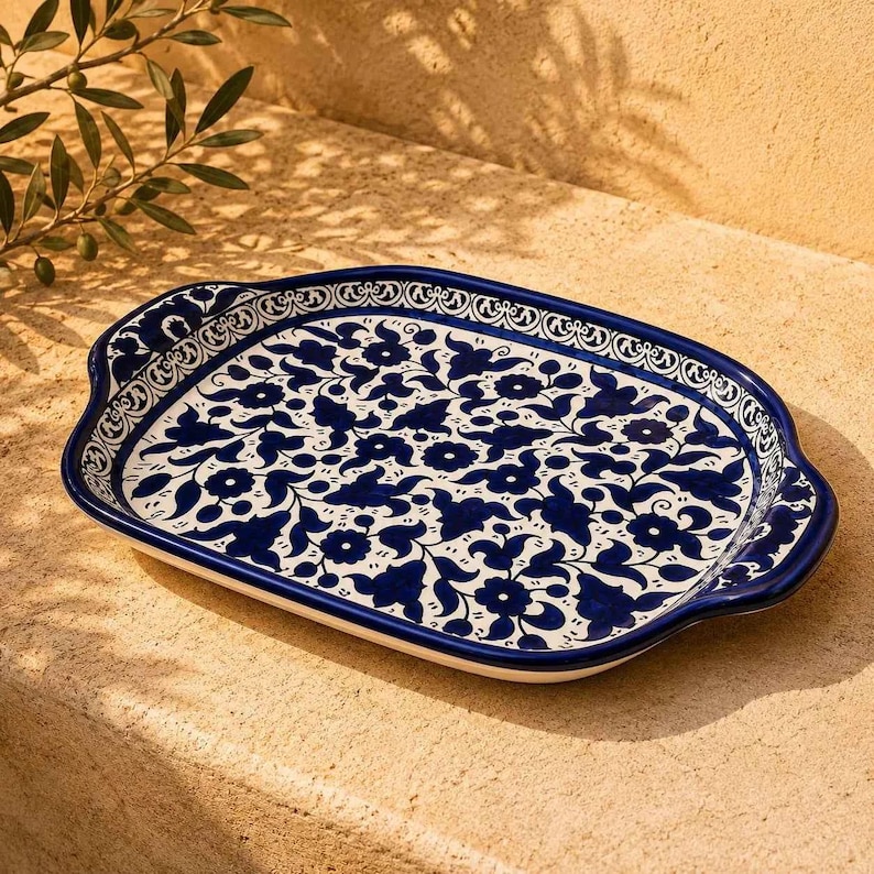 Palestinian Ceramic Serving Plate 24×34×7 cm – Handmade Kitchen Plate & Tableware Decor