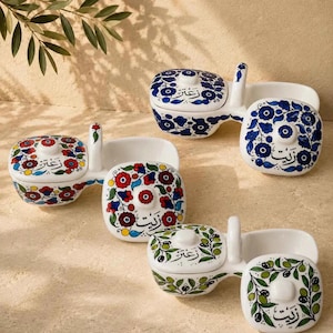 Handgefertigtes Keramik-Schälchen-Set für Olivenöl und Za'atar – 4,5 × 9,5 Zoll