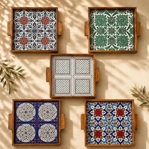 Handmade Palestinian Ceramic Serving Tray – Square Platter 12 × 12 in