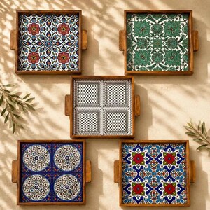 パレスチナ製手作りセラミックサービングトレイ – 正方形大皿 12 × 12 インチ