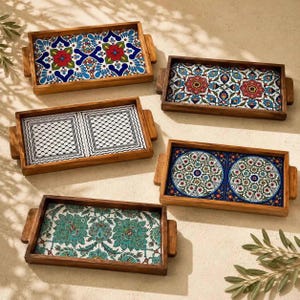 Bandeja rectangular de cerámica palestina hecha a mano – 15 × 30 × 3 cm