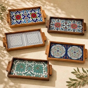 Handgemaakte Palestijnse rechthoekige keramische serveerschaal – 15 x 30 cm